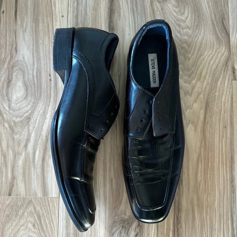 Steve Madden Leather Black Men's Lace Up Dress Shoes